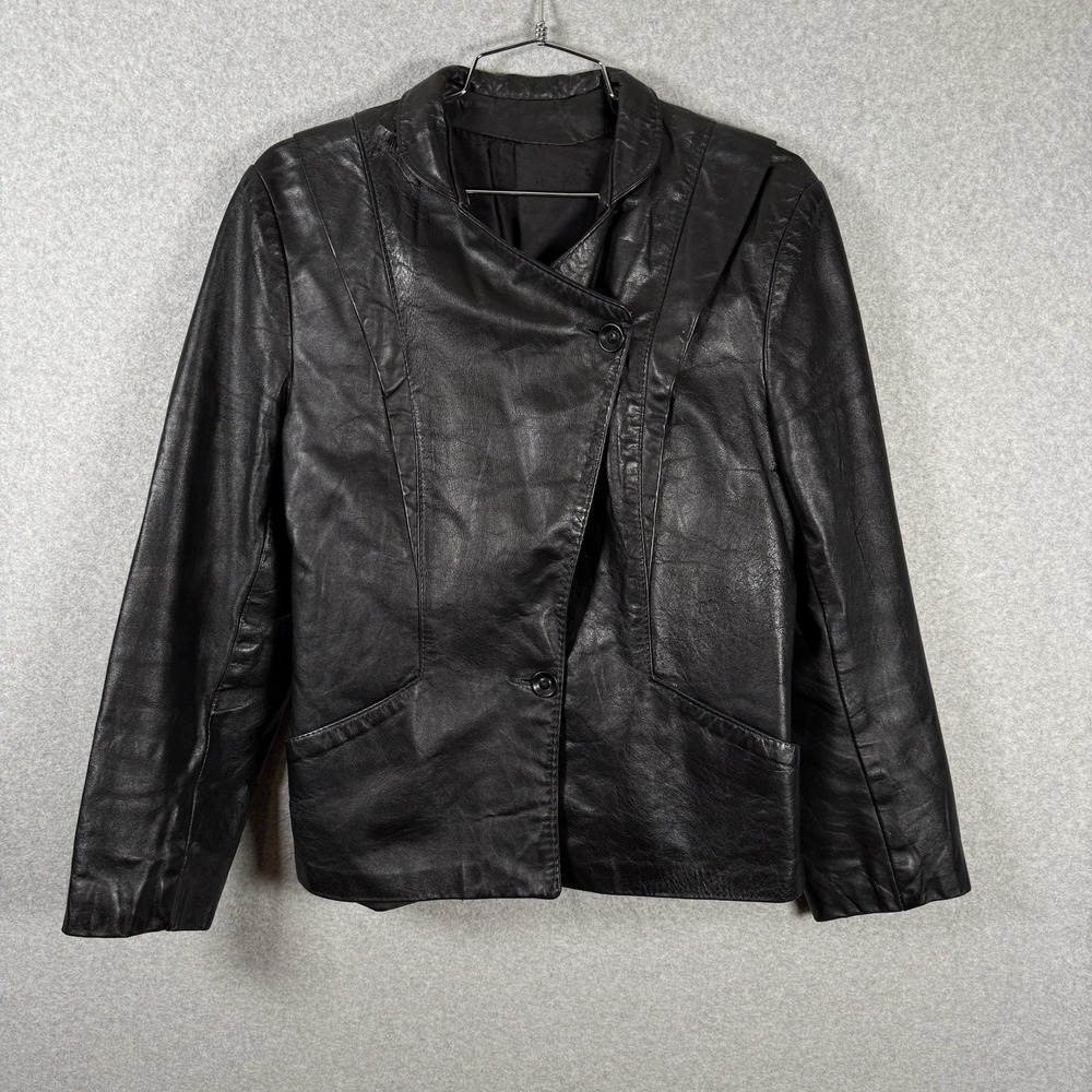 Vintage leather jacket womens XS black fitted cropped 90s Y2K